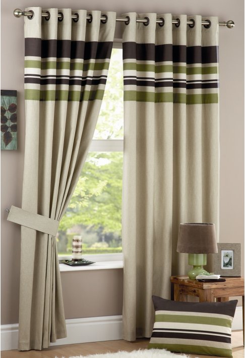 Harvard Green Lined Eyelet Curtains