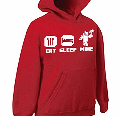 Eat sleep MINE avatar, virtual reality nintendo block video game, gaming, funny, childrens kids boys girls Hoody Hoodie, Red, 9-11