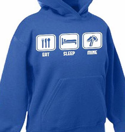 EAT SLEEP MINE, virtual reality nintendo block video game, funny, childrens kids boys girls Hoody Hoodie, Blue, 9