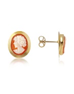 Woman Cornelian Cameo 18K Gold Earrings