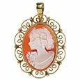 Young Girl Cornelian Cameo 18K Framed Pendant