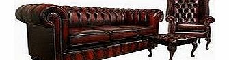 Chesterfield Leather Oxblood Sofa 3+Wing+Footstool