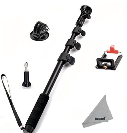 Deyard  Extendable Telescopic Handheld Arm Monopod Metal Pole with Tripod Mount and Phone Clamp for GoPro HD Hero 1 Hero 2 Hero 3 for iPhone Samsung Galaxy Sony Z Motorola