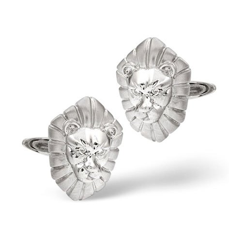 Diamond Essentials 0.03 Carat Diamond Lion Cufflinks In 9 Carat White Gold