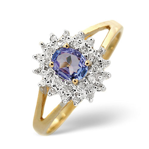 0.30 Ct Tanzanite and 0.12 Ct Diamond Ring In 9 Carat Yellow Gold