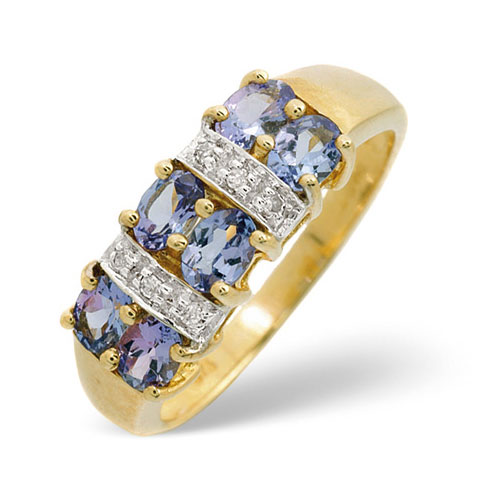 0.96 Ct Tanzanite and 0.03 Ct Diamond Ring In 9 Carat Yellow Gold