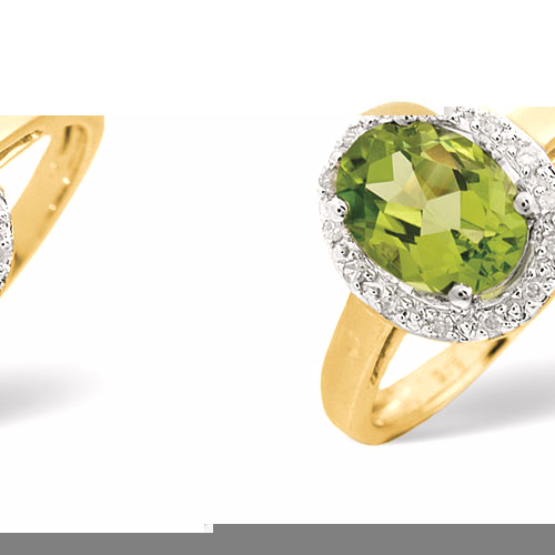 1.28 Ct Peridot and 0.07 Ct Diamond Ring In 9 Carat Yellow Gold