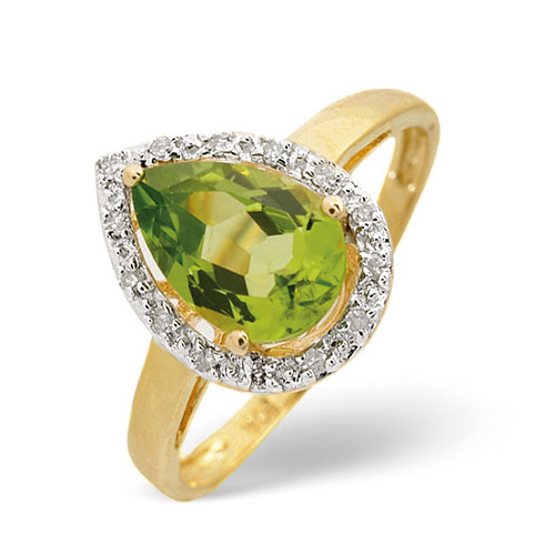 1.47 Ct Peridot and 0.07 Ct Diamond Ring In 9 Carat Yellow Gold