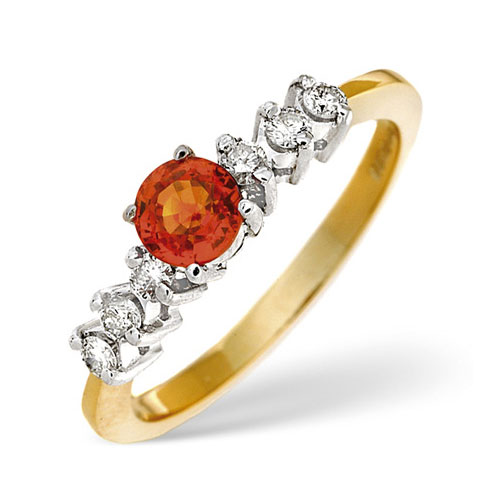 Orange Sapphire and 0.18 Diamond Ring In 9 Carat Yellow Gold