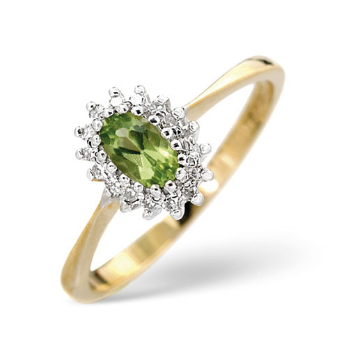 Peridot and 0.05 Carat Diamond Ring In 9 Carat Yellow Gold