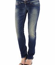 Dark blue cotton blend jeans