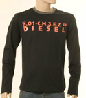 Mens Black Round Neck Long Sleeve T-Shirt with Orange Logo