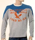 Mens Blue & Green Long Sleeve T-Shirt with Orange Velour Logo