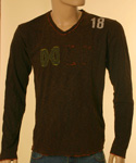 Mens Dark Brown & Orange V-Neck Long Sleeve Cotton T-Shirt