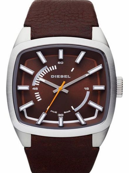 Diesel Mens Diesel Square Brown Strap Watch - Brown