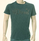 Mens Navy & Light Blue T-Shirt with Dark Brown Velour Design Across Chest