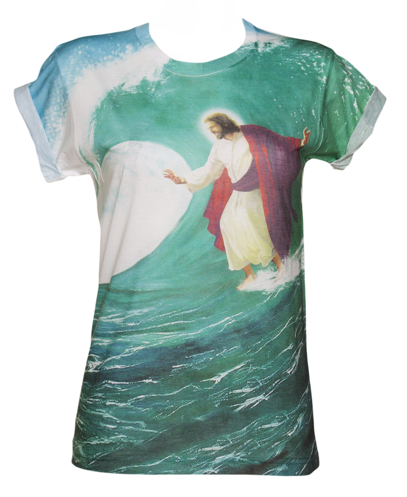 Ladies Surfs Up Jesus Sublimated Boyfriend