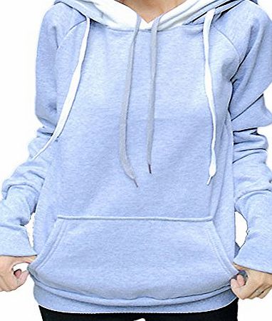 Ladies New Plain Casual Long Sleeve Pocket Hoody Top Womens Hood Basic Hooded Jacket Sweatshirt Coat Grey Size M