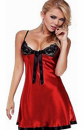 Luxury Satin Sexy Babydoll Chemise Nightdress Lingerie - European Made (Medium (10 UK), Red)