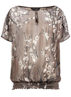 Grey blossom print georgette top