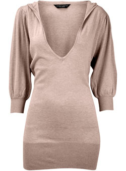 Mocha v-neck hooded jumper