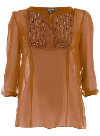 Mustard beaded bib blouse DP89000033