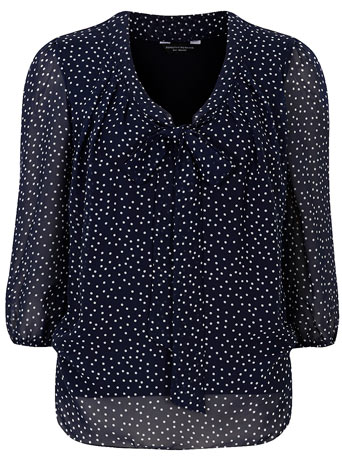 Navy spot pussybow blouse DP05381623