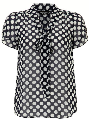 Navy spot pussybow blouse DP05385382