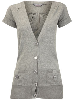 Petite grey tab cuff cardigan