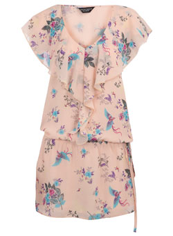 Dorothy Perkins Pink bird print ruffle tunic