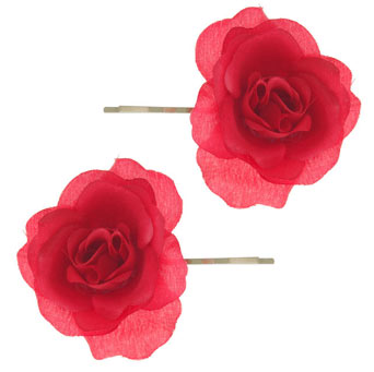 Red fabric rose hair slides