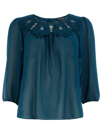 Teal crochet neck blouse DP05320228