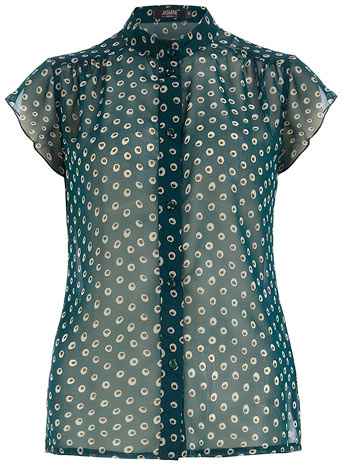 Teal spot print chiffon blouse DP80000420