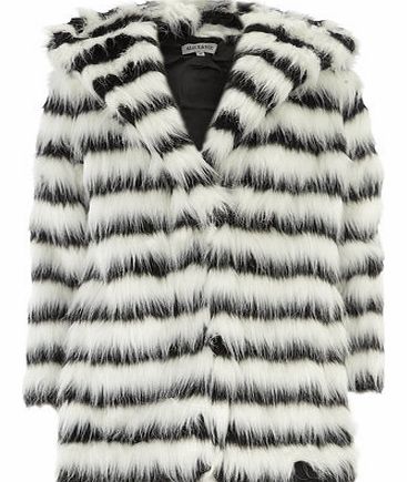 Womens Alice  You Black White Hooded Fur Coat-