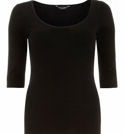 Womens Black 3/4 sleeve scoop- Black DP56362210