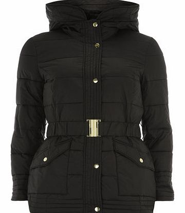 Womens Black Belted Padded Jacket- Black