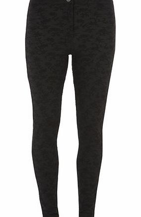 Dorothy Perkins Womens Black floral textured treggings- Black