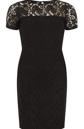 Womens Black sheer top pencil dress- Black