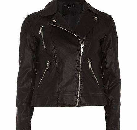 Womens Black Stitch Panel Biker Jacket- Black