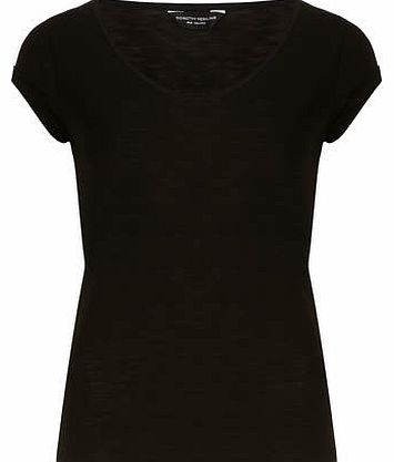 Womens Black v neck slubby tee- Black DP56354310