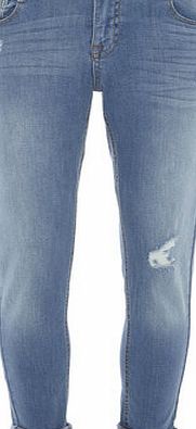 Dorothy Perkins Womens Bleach Rip Harper Skinny Roll up- Blue