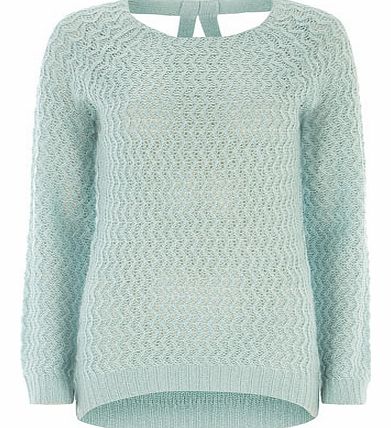 Womens Blue zig zag longline jumper- Mint