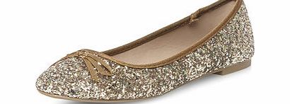 Womens Bronze glitter round toe pumps- Brown