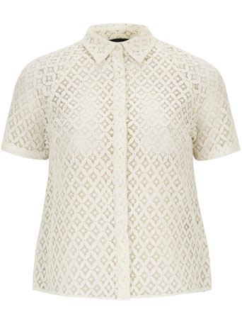 Womens Cream Floral Lace Shirt- Cream DP05436381