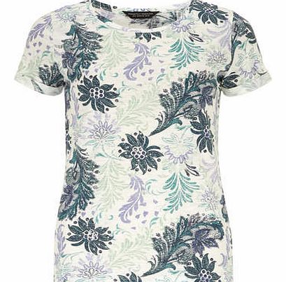 Womens Feather paisley print tee- Multi Colour