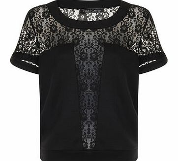 Womens Girls On Film Black Lace Panel T-Shirt-