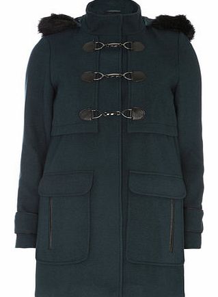 Womens Green Plush Faux Fur Duffle Coat- Green