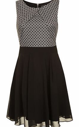 Womens Grey print skater dress- Black/Grey