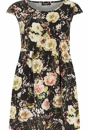 Womens Indulgence Black Flower Print Tea Dress-