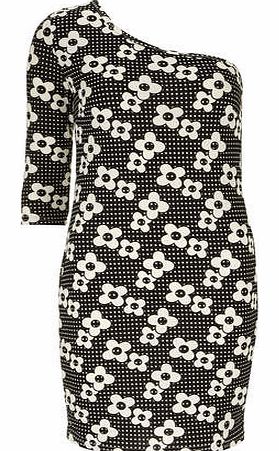 Womens Indulgence Black White One Arm Dress-